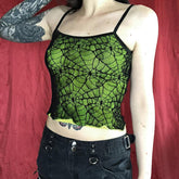 Y2K Mesh Lace Top Gothic High Street Club Sleeveless Sexy Backless Ruffle Crop Top Hip Hop
