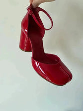 C148 New Spring Summer 8cm High Heel Tabi Shoes Elegant Patent Leather Women Split Footwear Strap Buckle Lady Moccasins Shoes