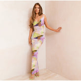 Printed V-neck High Waist Women's Dress Sexy Bodycon Sleeveless Strap Long Dresses Lady Summer Holiday Party Fashion Vestidos