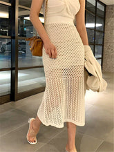 Summer Hollow Out Knit Long Skirt Casual Wrap Ladies Pencil See Through Midi Skirts Bodycon Korean Streetwear