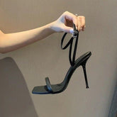 Fairy Style Sexy Square Toe Women's Sandals Summer Stiletto Temperament High Heels Women Office Career Fashion Shoes PU