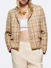 Summer Women Casual Short Blazers Coats Plaid Veins Single Breasted Female Fashion Street Pocket Blazer Outerwear