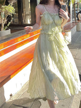 Vintage Sweet Strap Evening Midi Dress for Women Elegant Party Female Fairy Beach Bodycon Dress Korean Fashion Summer Green