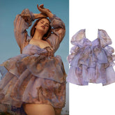 Pbong mid size graduation outfit romantic style teen swag clean girl ideas 90s latina aesthetic 6 Color Women Floral Organza Backless Princess Dresses Puff Sleeve Empire Waist Dress Ball Gown Summer Holiday Party Dress S-XXL