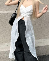 Beach Style Solid Long Camis Tops Holiday Slash Neck Sleeveless Tank Tops Women Summer Fashion Streetwear Tanks