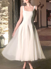 French Elegant Strap Midi Dress Women Solid Fairy Evening Party Dress Office Lady Sleeveless One Piece Dress Korean Summer