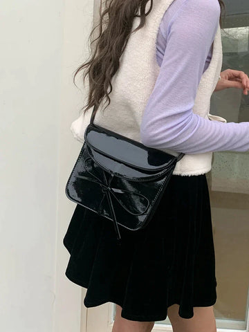 Sweet Girls Bow Small Shoulder Bag Vintage Patent Leather Women's Square Purse Handbags PU Leather Female Bowknot Crossbody Bags Sweet Girls Bow Small Shoulder Bag Vintage Patent Leather Women's Square Purse Handbags PU Leather Female Bowknot Crossbody Bags