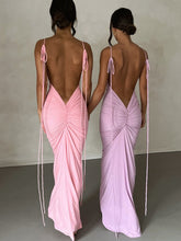 Backless Ruched Sexy Maxi Dress For Women Robe Hot Summer Spaghetti Strap Sleeveless Bodycon Party Long Dress Vestidos