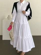 New Summer Dress for Women Solid Lapels Single-breasted Edible Tree Fungus Shirt Dress Streetwear Women Clothing Long Dress