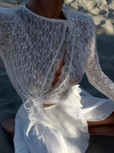 Lace Hollow Out Printed T-shirt Cardigan For Women See-Through Sexy Inner Crop top Patchwork Lace-Up Elegant Y2k Top