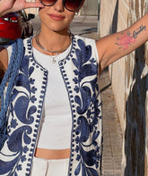 Women Fashion Y2k Vintage Floral Embroidery Vest Top V Neck Loose Casual Summer Woman Short Cardigan Waistcoat Chic Tops