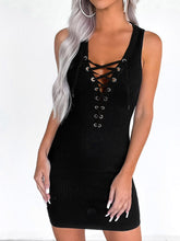 Sexy Lace Up Sleeveless Bodycon Dress Women's Hollow Out Criss Cross Summer V Neck Front Drawstring Casual Club Mini Short Dress