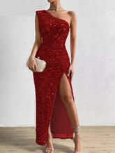 One Shoulder Maxi Long Dresses Women Sparkling Sequin Backless Sexy Evening Party Vestidos Slim Ruched Summer Dress