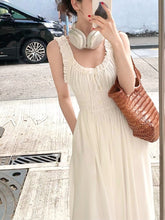 Vintage Strap Dress Women Pure Color Sleeveless Beach Midi Dress Office Lady Causal Elegant One Piece Dress Korean Summer