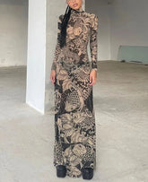Women Autumn Winter Long Sleeve Mesh See Through Streetwear Bodycon Long Dress Wholesale Items For Business