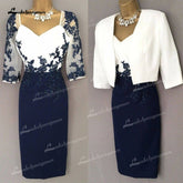 Contrast Color With Jacket Plus Size Mother Of The Bride Dresses Sheath V- Neck Short Groom Mother Dresses For Weddings