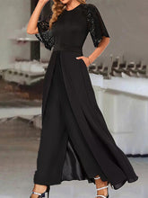 Women's Jumpsuit for Special Occasions Lace Solid Color Round Neck Elegant Business Daily Party Straight Regular Fit Half Sleeve Lace Sleeves Black S M L Fall