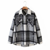 Wixra Womens Plaid Shirt Jacket Coat Ladies Pockets Thick Turn Down Collar Plus Size Female Outerwear