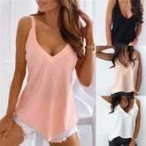 Summer Sexy V-Neck Sleeveless Blouse Shirt Women Elegant Solid Loose Hollow Out Tops New Lady Off Shoulder Plus Size Blusa