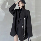 New Suit Jacket Women's Trendy Dark Black Retro Loose And Thin Fried Street Suit Jacket Women Spring And Autumn Loose A