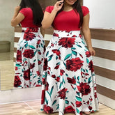 Plus Size Women's Summer Print Stitching Flower Long Banquet Dress Bodycon Dress Elegant Sexy Woman Super Long Dress