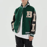 Harajuku Bomber Jackets Women Furry Bone Patten Single-breasted Loose Baseball Jacket Hiphop Streetwear Unisex Splice Coat