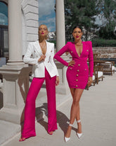 Women's Long Sleeve Sexy Deep V-neck Gold Buttons Bandage Elegant Vestidos Evening Party Fall Winter Dress 8392