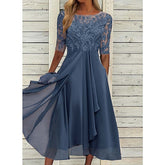 Women's Cocktail Party Dress Lace Dress Midi Dress Green Blue Purple Half Sleeve Floral Embroidery Lace Summer Spring Crew Neck Elegant Classic Wedding Guest S M L XL XXL 3XL
