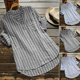 Women's Blouse Cotton Button Front Stripes Light Summer Light Blue Black khaki Light Grey
