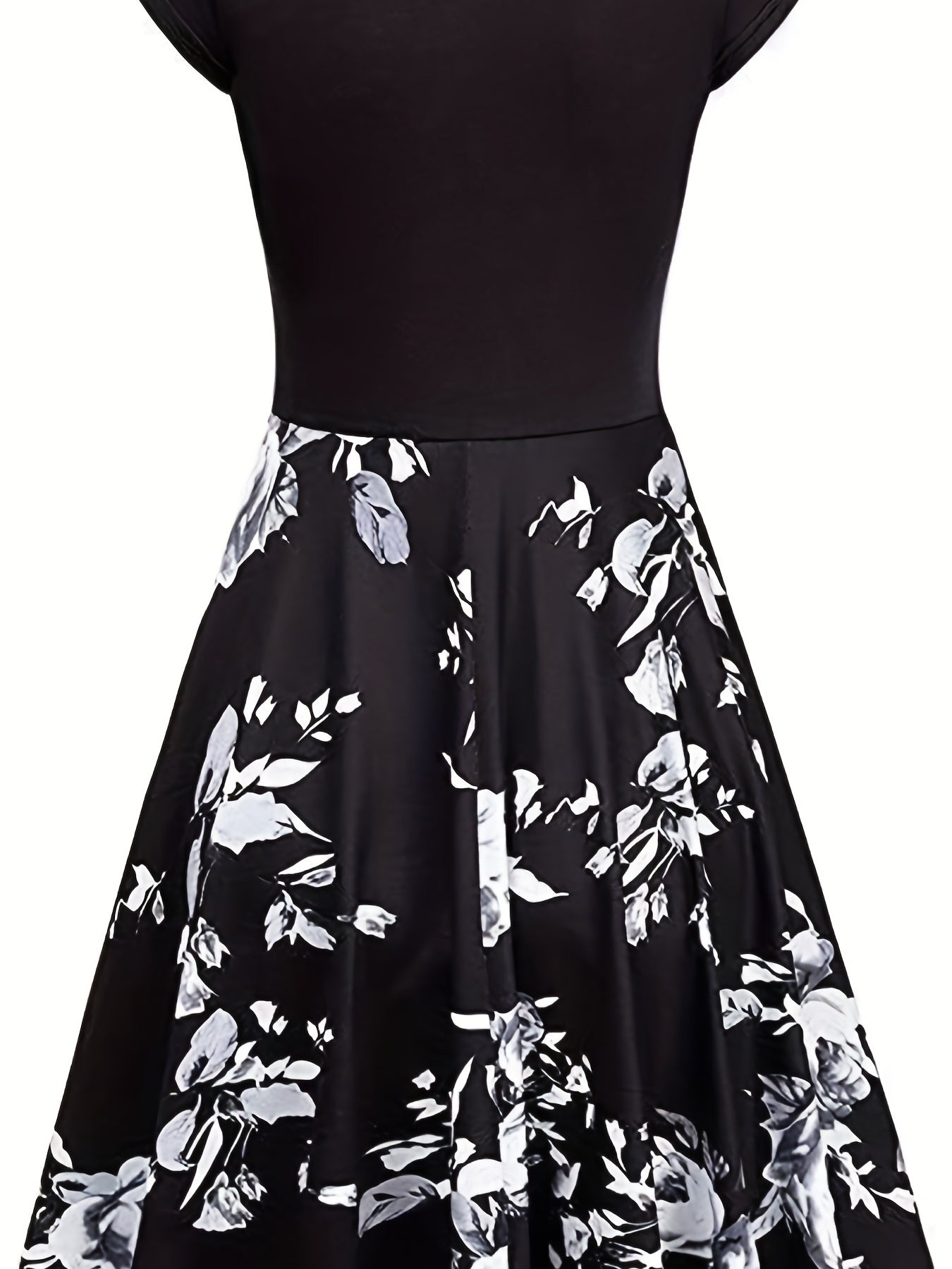 Floral Print V Neck Dress, Elegant Short Sleeve Dress For Spring & Summer, Women's Clothing