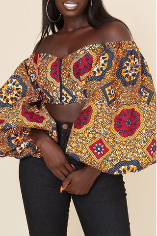 Pbong - Red Sweet Print Patchwork Zipper Off the Shoulder Tops