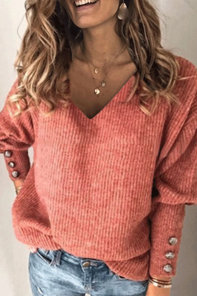Casual Solid V Neck Sweaters(10 Colors)