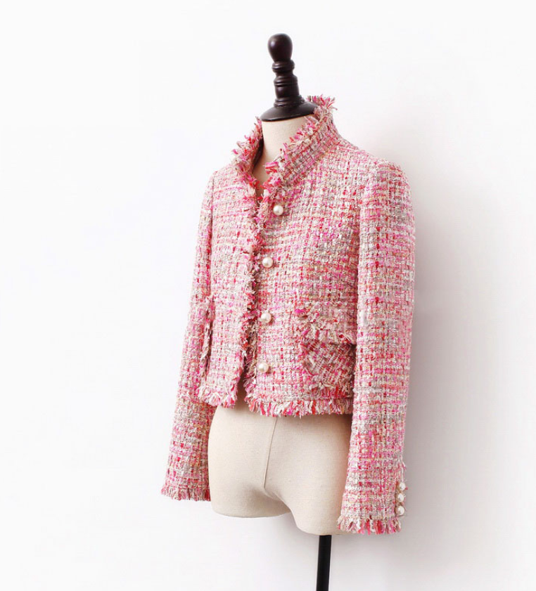 Pink Tweed Jacket spring / autumn /winter women's jacket coat classic ladies wild ladies bright wire braided tweed jacket