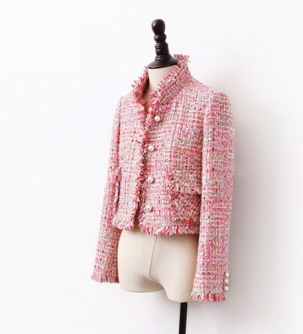 Pink Tweed Jacket spring / autumn /winter women's jacket coat classic ladies wild ladies bright wire braided tweed jacket