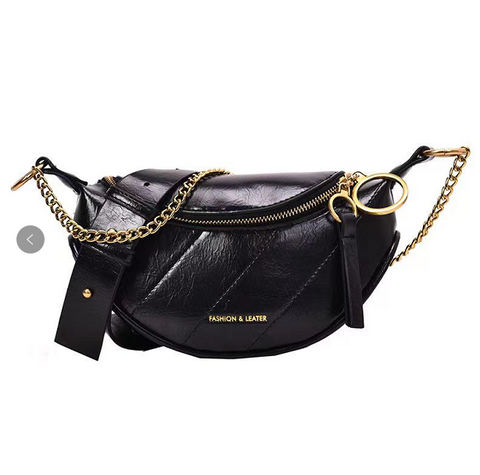 New Messenger Bag Women Hobos Letter Chains Single Shoulder Chest PU Leather Handbag Wide Straps Day Clutches Bolsas Femenina