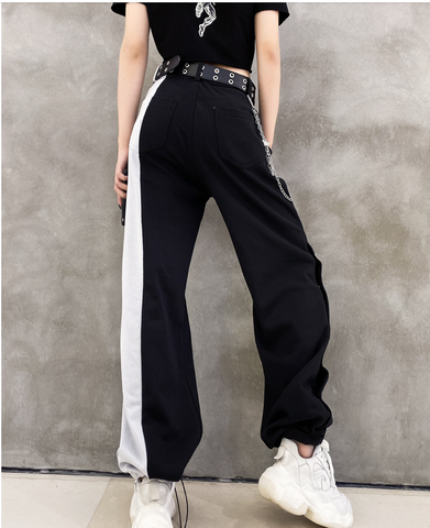 New Arrival Women Fashion Contrast Cargo Pants Female Elastic Waist Wide Leg Trousers Ladies Korean High Street Pant Plus Size