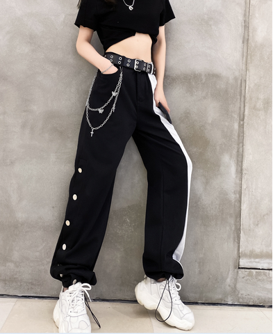 New Arrival Women Fashion Contrast Cargo Pants Female Elastic Waist Wide Leg Trousers Ladies Korean High Street Pant Plus Size