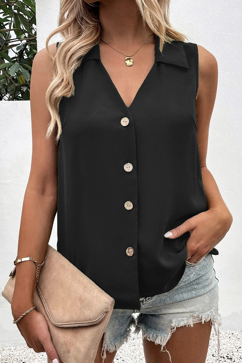 Daily Simplicity Solid Buttons V Neck Blouses(5 Colors)