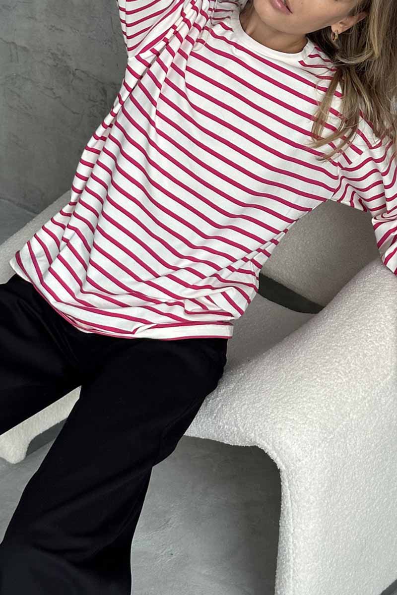Casual Striped Patchwork O Neck Tops(5 Colors)