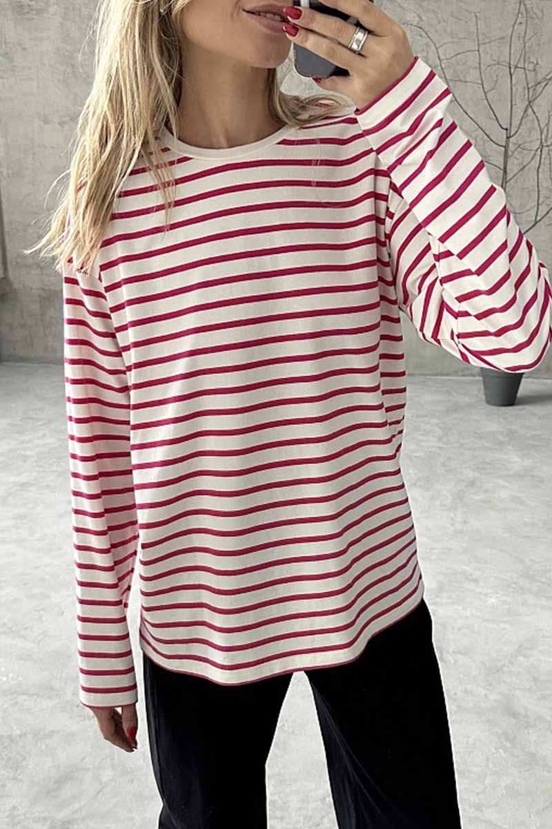 Casual Striped Patchwork O Neck Tops(5 Colors)