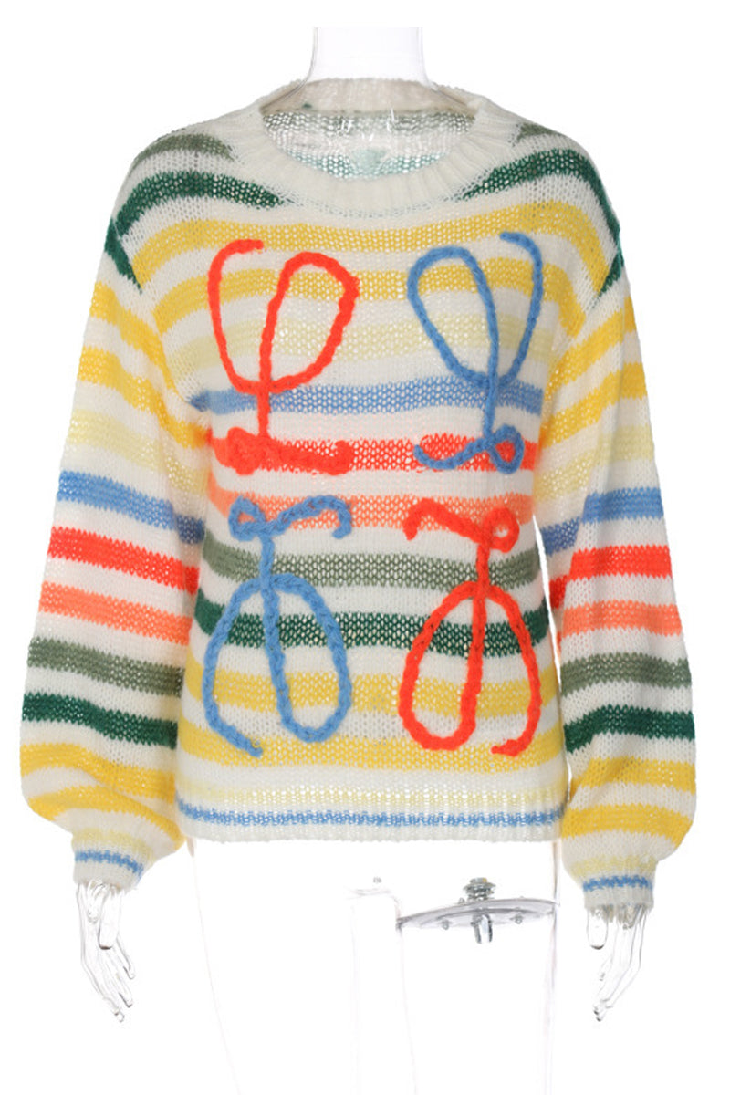 Casual Striped Patchwork O Neck Sweaters