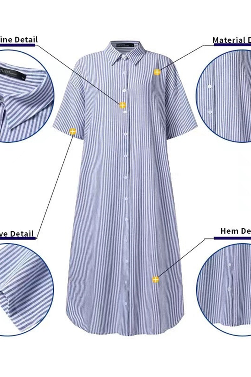 Casual Striped Pocket POLO collar Shirt Dress Dresses(3 Colors)