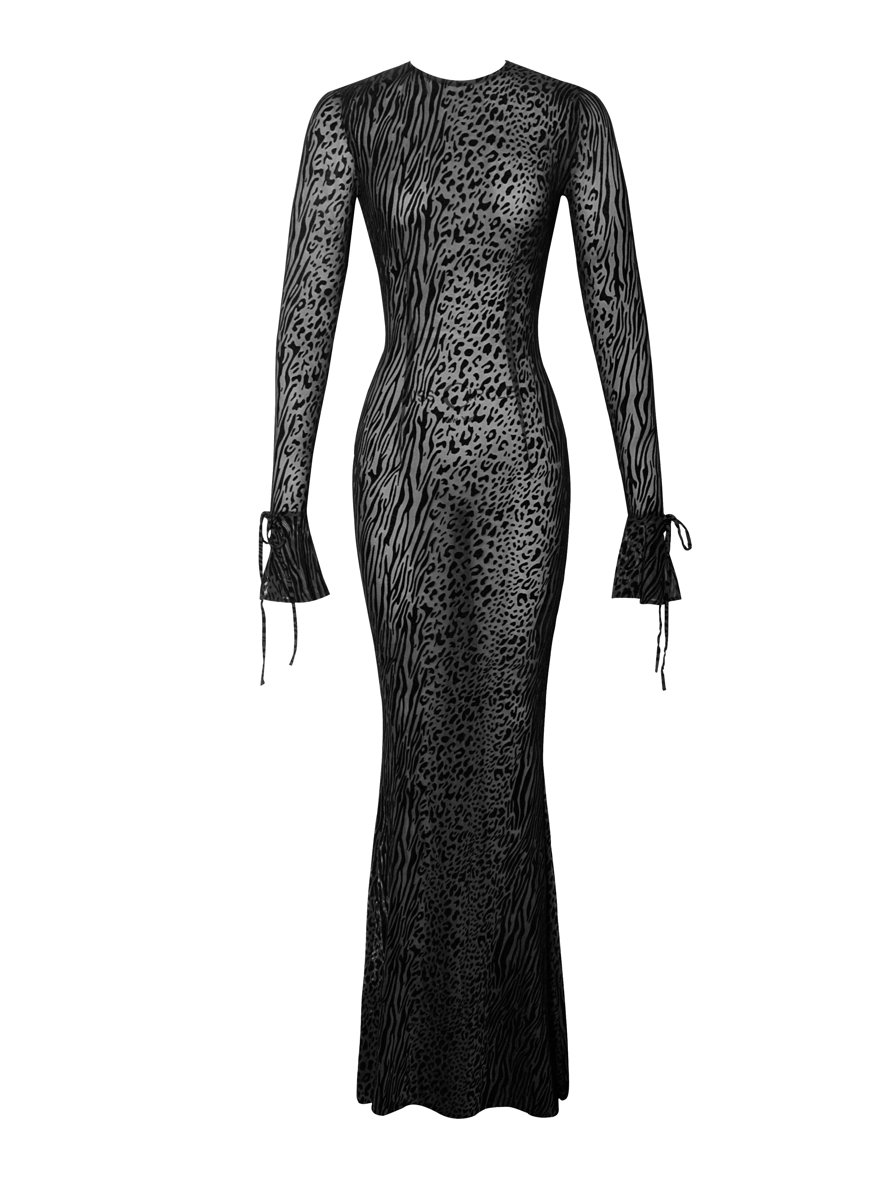 Waylynn Black Burnout Velvet Detail Mesh Backless Maxi Dress