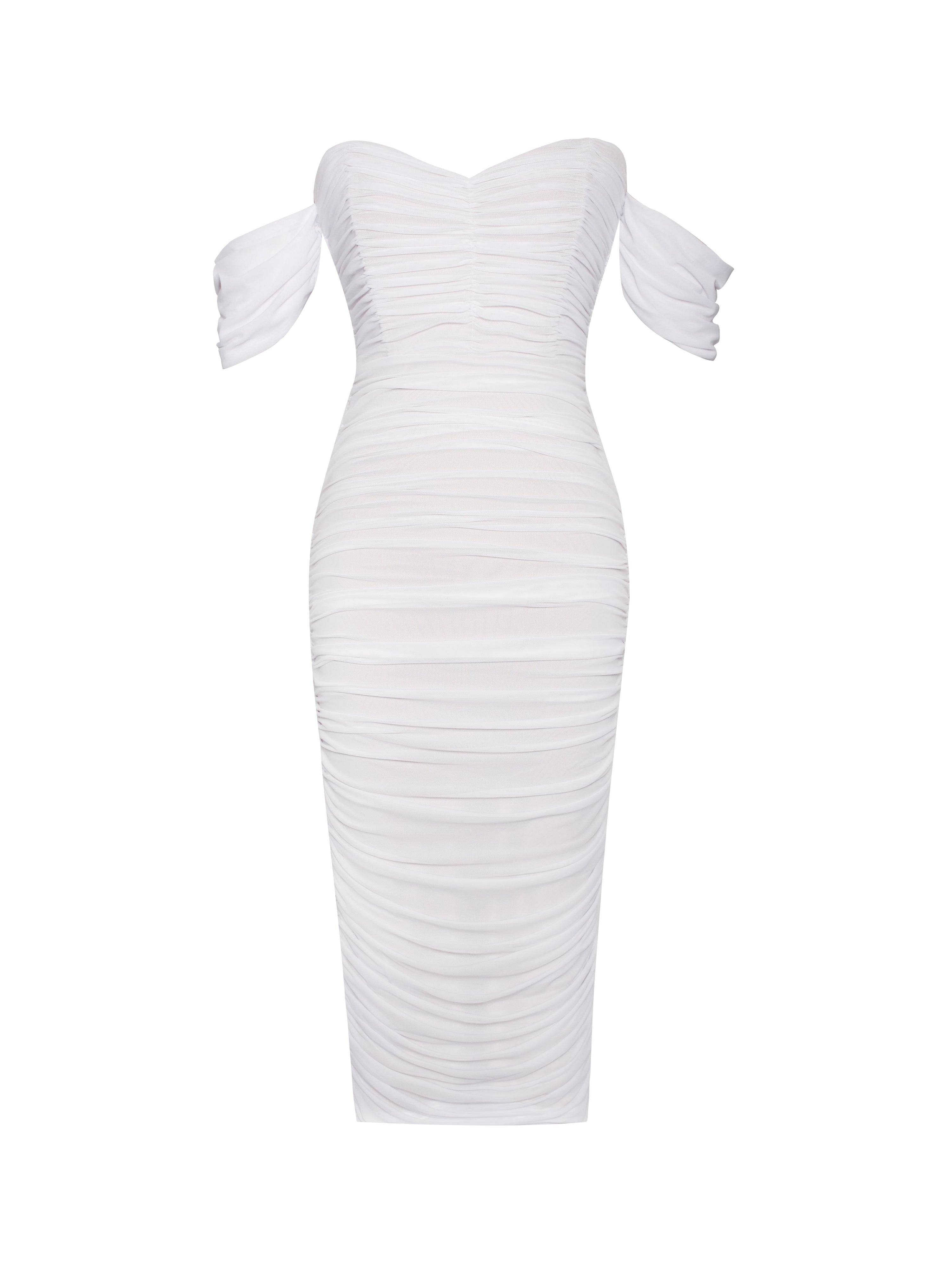 Quenby White Off Shoulder Mesh Maxi Dress