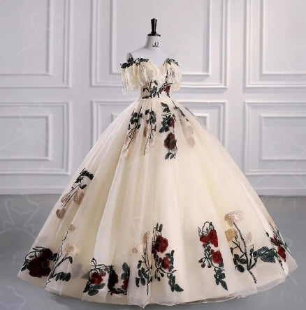 Colorful 3d Flowers Quinceanera Dresses Fluffy Off The Shoulder Vestidos De 15 Anos Quinceanera Plus Size Ball Gown