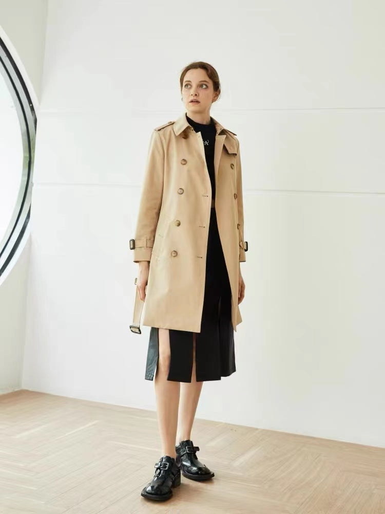 Autumn New High Fashion Brand Woman Classic Double Breasted Trench Coat Waterproof Raincoat Business Outerwear