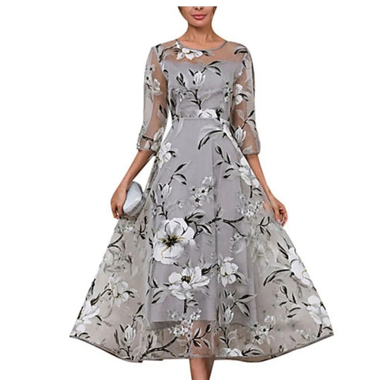 Women's Long Dress Maxi Dress Swing Dress Floral Dress Print Dress Floral Fashion Modern Daily Vacation Mesh Print Short Sleeve Crew Neck Dress Regular Fit Gray Spring Summer S M L XL XXL