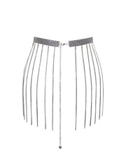 Metallic Crystal Fringe Skirt Waist Chain