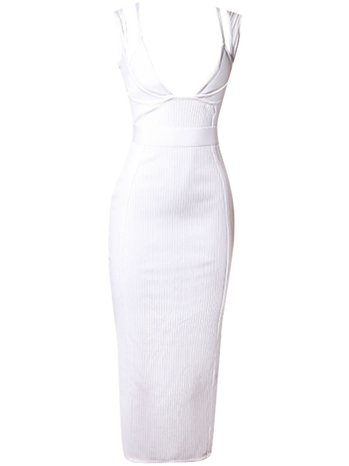 Ribbed Deep V Midi Bandage Dress