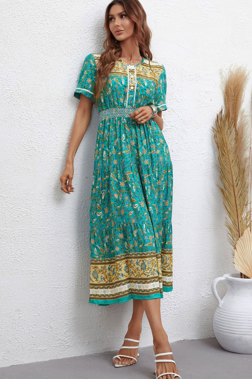 Bohemian Short Sleeve Midi Dress